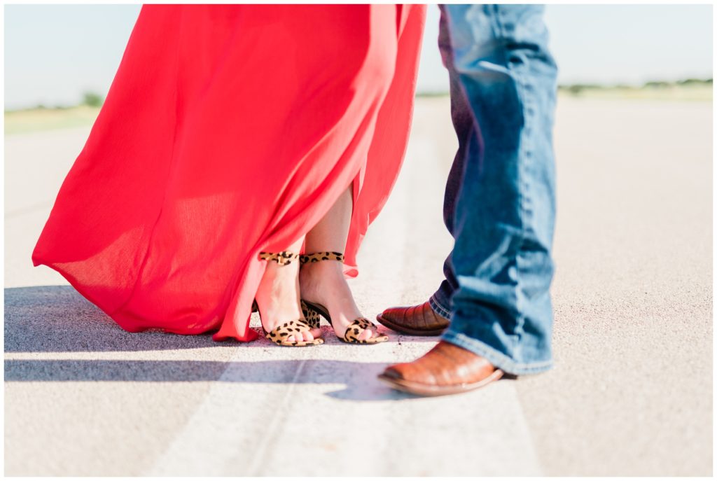 Soft flowy dress leopard shoes | Commerce Municipal Airport in Commerce TX by Texas wedding photographer Karina Danielle