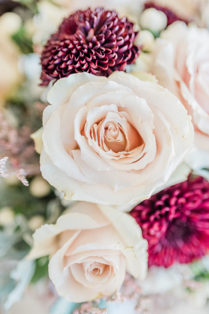 Blush Rose Gold Wedding Bouquet Greenery Florals Baby’s Breath Roses | Sunset Oaks in Tyler TX by DFW Dallas Fort Worth wedding photographer Karina Danielle Photography