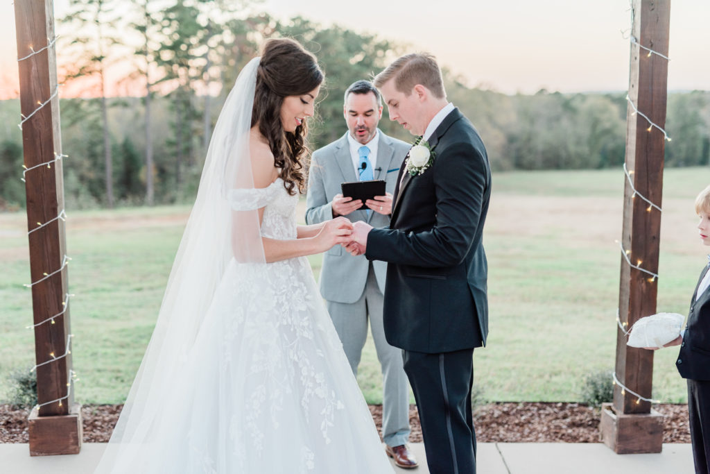 Blush Rose Gold Pink Wine Wedding Ceremony Bride and Groom Fall Wedding | Sunset Oaks in Tyler TX by DFW Dallas Fort Worth wedding photographer Karina Danielle Photography
