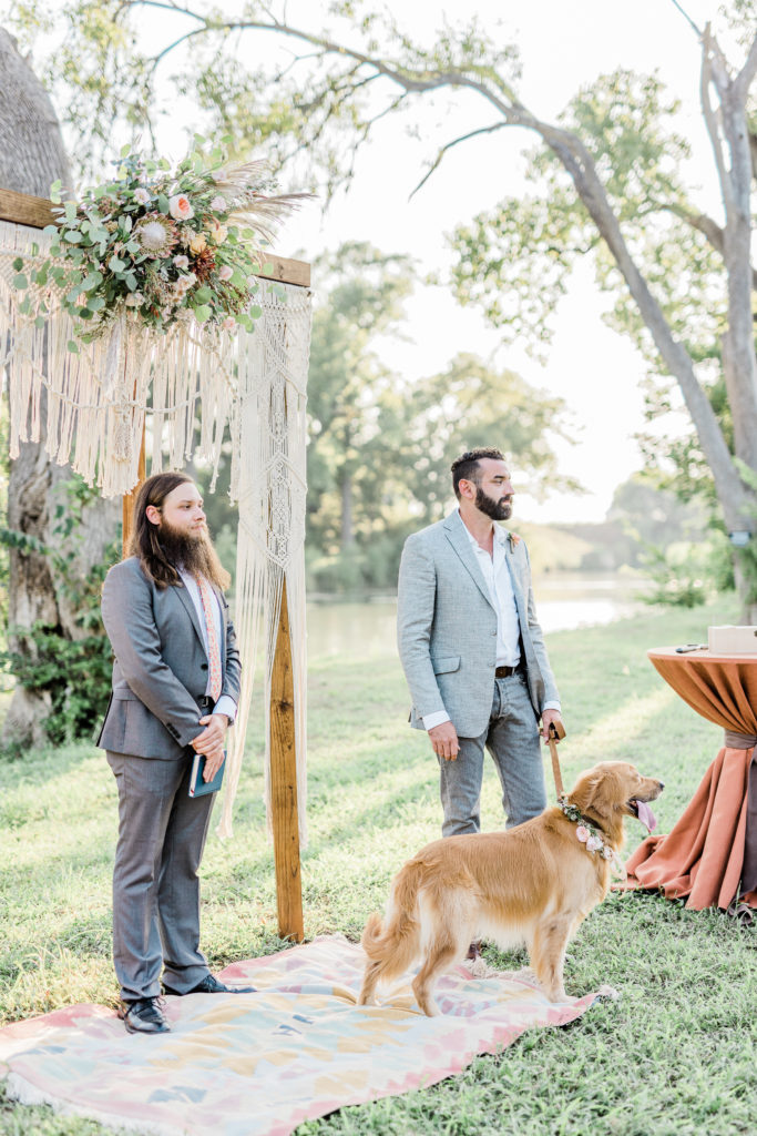 Groom Labrador Dog in Ceremony | San Marcos TX Wedding by DFW Fort Worth Dallas wedding photographer Karina Danielle Photography