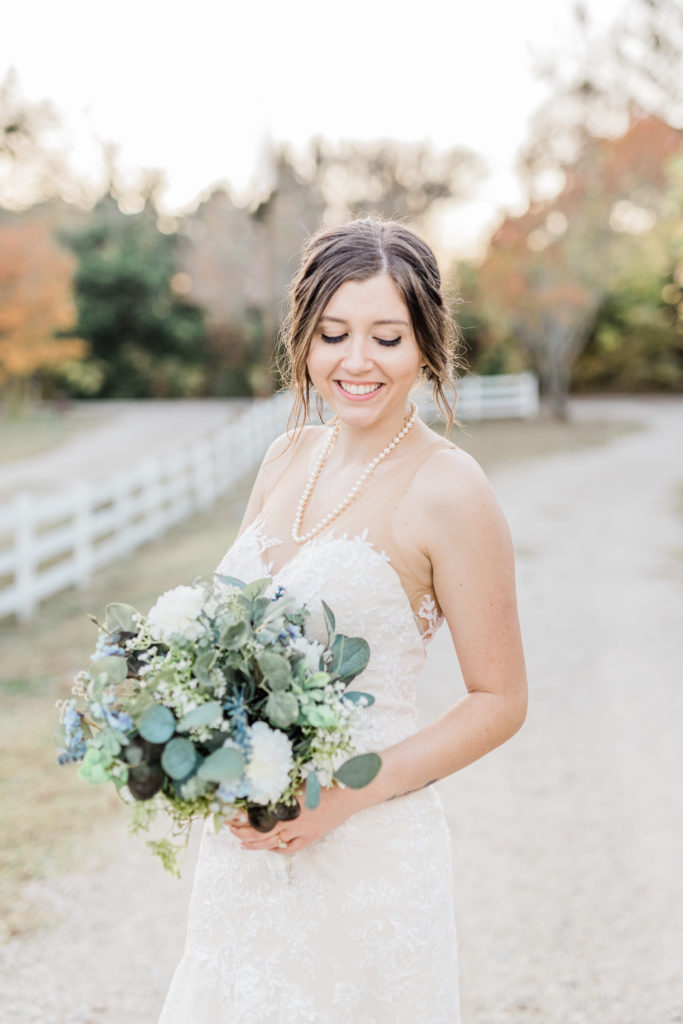 Bridal Portrait Intimate Wedding Greenery Blue Bouquet | Celina TX Wedding by DFW Fort Worth Dallas wedding photographer Karina Danielle Photography