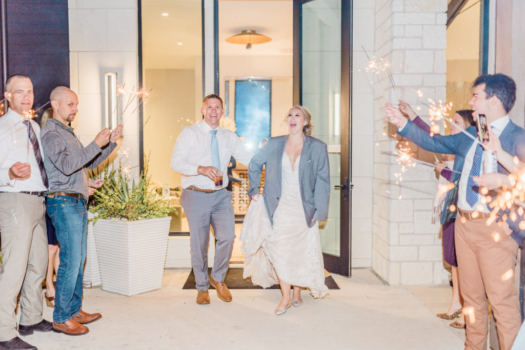 Bride and Groom Sparkler Exit Reception | Stonehouse Villa in Driftwood TX by DFW Dallas Fort Worth wedding photographer Karina Danielle Photography