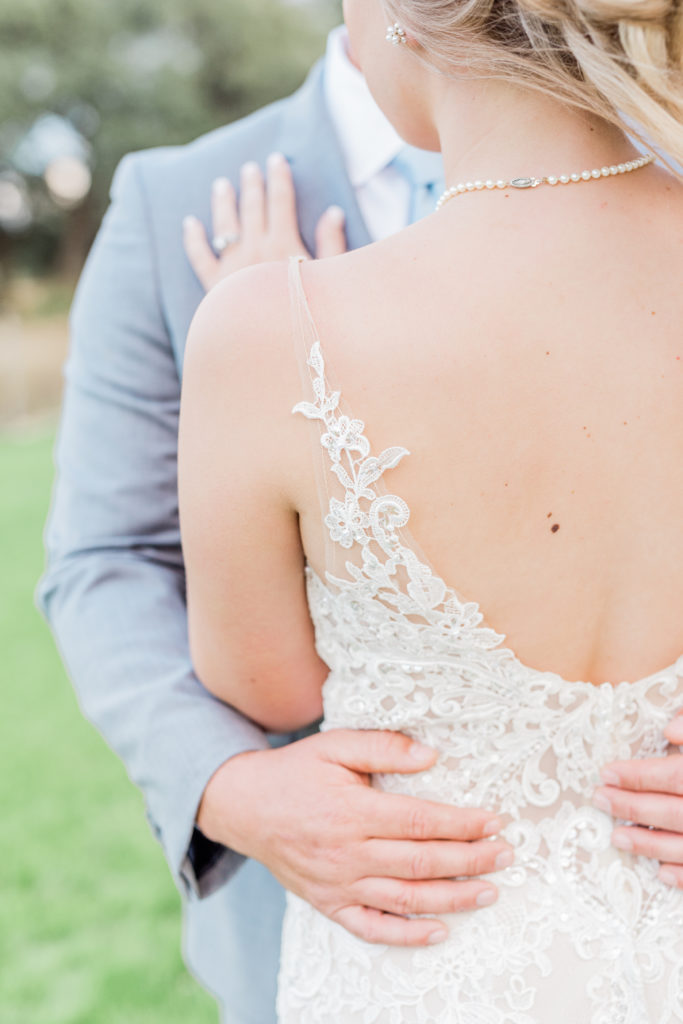 Bride and Groom Portrait Back of Dress | Stonehouse Villa in Driftwood TX by DFW Dallas Fort Worth wedding photographer Karina Danielle Photography