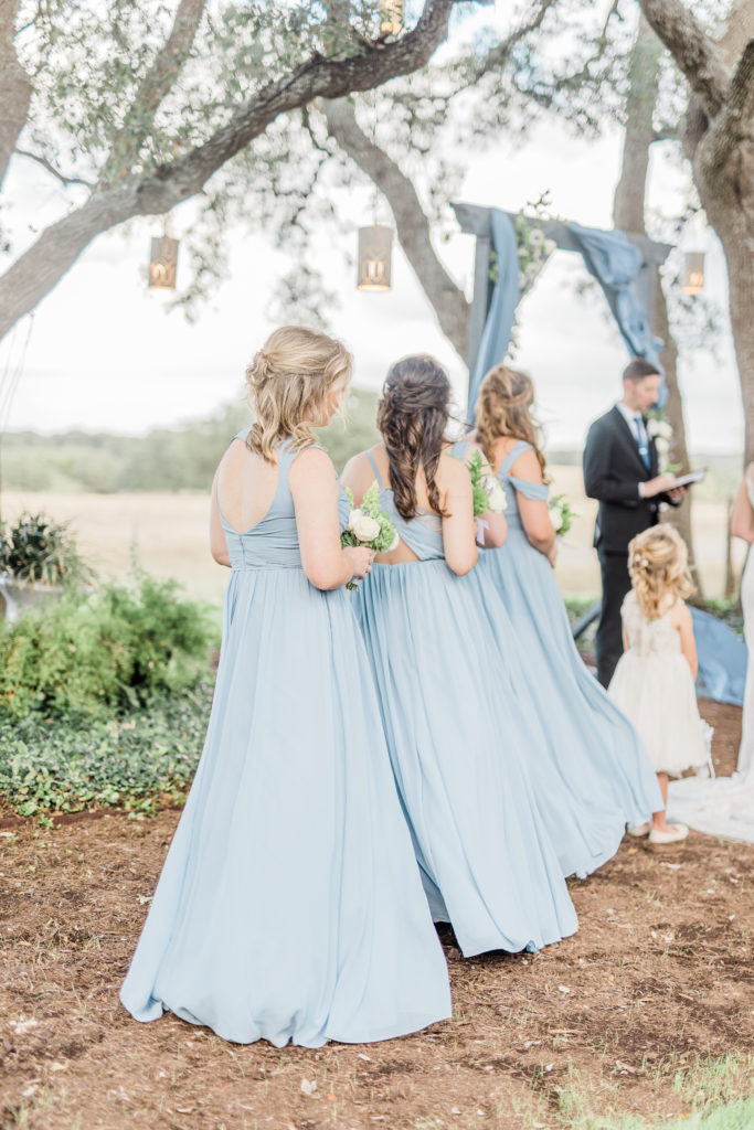 Wedding Ceremony Site Dusty Blue Arch | Stonehouse Villa in Driftwood TX by DFW Dallas Fort Worth wedding photographer Karina Danielle Photography