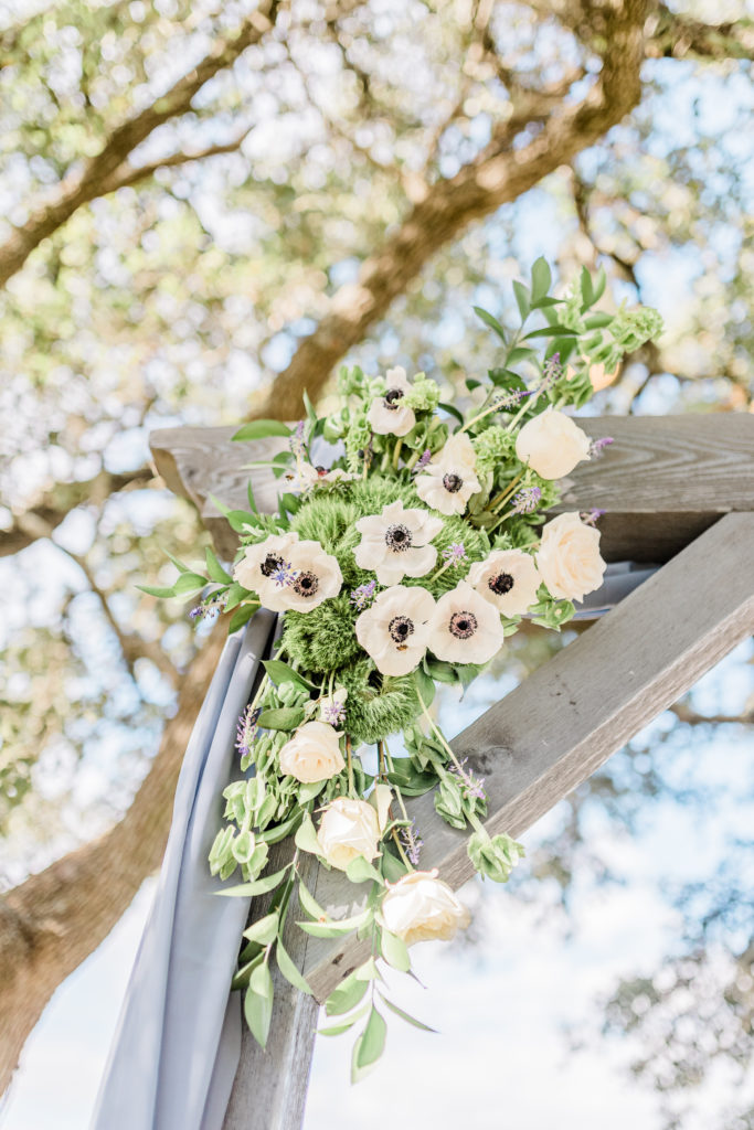 Ceremony Site Dusty Blue Arch | Stonehouse Villa in Driftwood TX by DFW Dallas Fort Worth wedding photographer Karina Danielle Photography