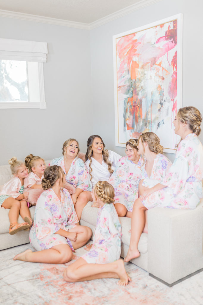 Bride Bridesmaids Flower Girls Getting Ready Floral Robes | Stonehouse Villa in Driftwood TX by DFW Dallas Fort Worth wedding photographer Karina Danielle Photography