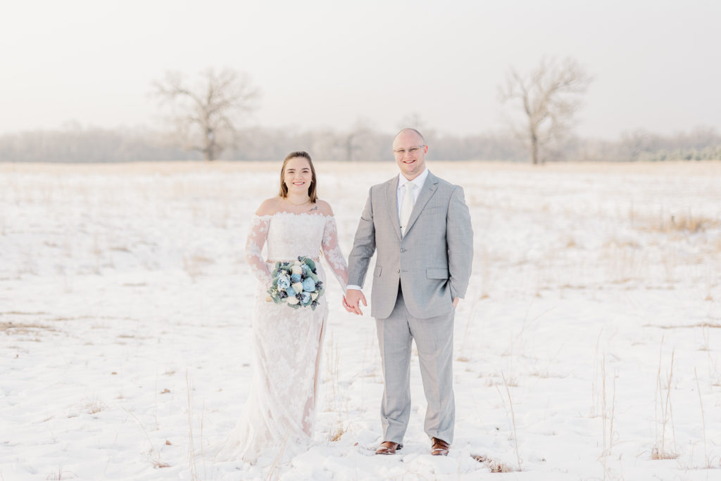 Snow Bride and Groom Portraits Wedding Dress | 4B Ranch in Alba TX by DFW Dallas Fort Worth wedding photographer Karina Danielle Photography