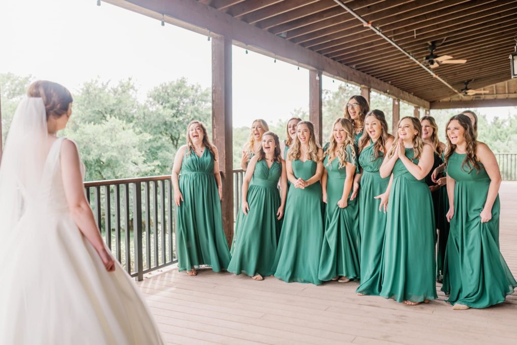 Bridesmaids First Look Revealed | Carleen Bright Arboretum in Waco TX by DFW Dallas wedding photographer Karina Danielle Photography